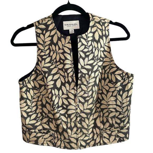 EMANUEL UNGARO Plant Gold Leaf Floral Brocade Jacquard Silk Zip Vest - Sz 4 - Picture 1 of 6